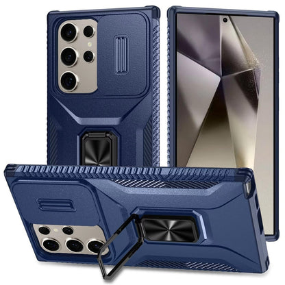 For Samsung Galaxy S25+ /S25 Plus /S24+ Plus Case, Camera Cover with Magnetic Rotation Ring Stand, Military Grade Hybrid Hard TPU Shockproof Case Cover