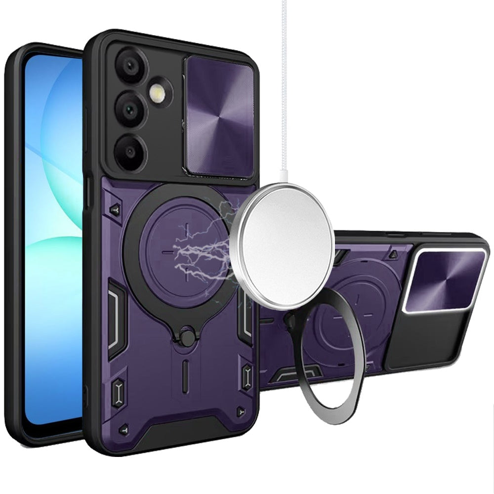 For Samsung Galaxy A17 5G Hybrid Magnetic 360° Ring Kickstand, MagSafe Compatible, Durable Full Camera Lens Protection Case Cover