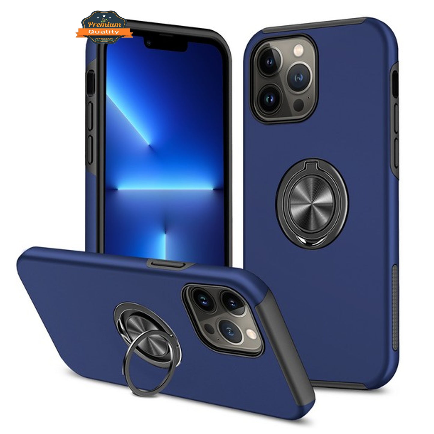For Gabb Phone 4 Pro Military Grade Hybrid Case with Flat Metal Ring 360° Rotation Kickstand, Slim Fit Back Hard PC Case Cover Blue