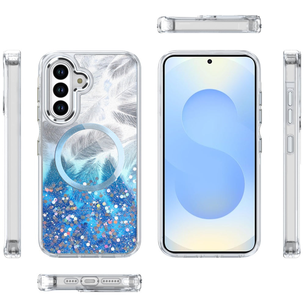 For Samsung Galaxy S25+ /S25 Plus /S24+ Plus Epoxy Glitter Shimmer Fashion Case with Magnetic Magsafe Compatible Hybrid Sparkling Slim Protective Case Cover