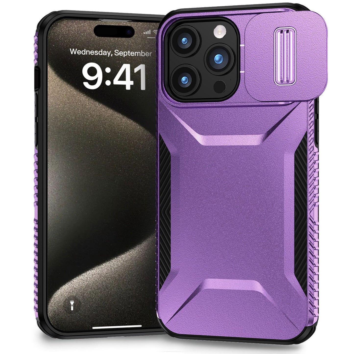 Apple iPhone 16 Pro Max (6.9") Slim Fit Shockproof Hybrid with Slide Camera Window Covering, Rugged Tpu Silicone Hard PC Bumper