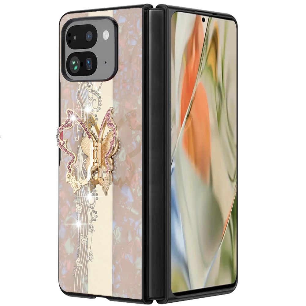 For Google Pixel 10 Pro Fold Diamonds 3D Fashion Bling Sparkly Glitter Ornaments Engraving Hybrid with Ring Kickstand Case Cover