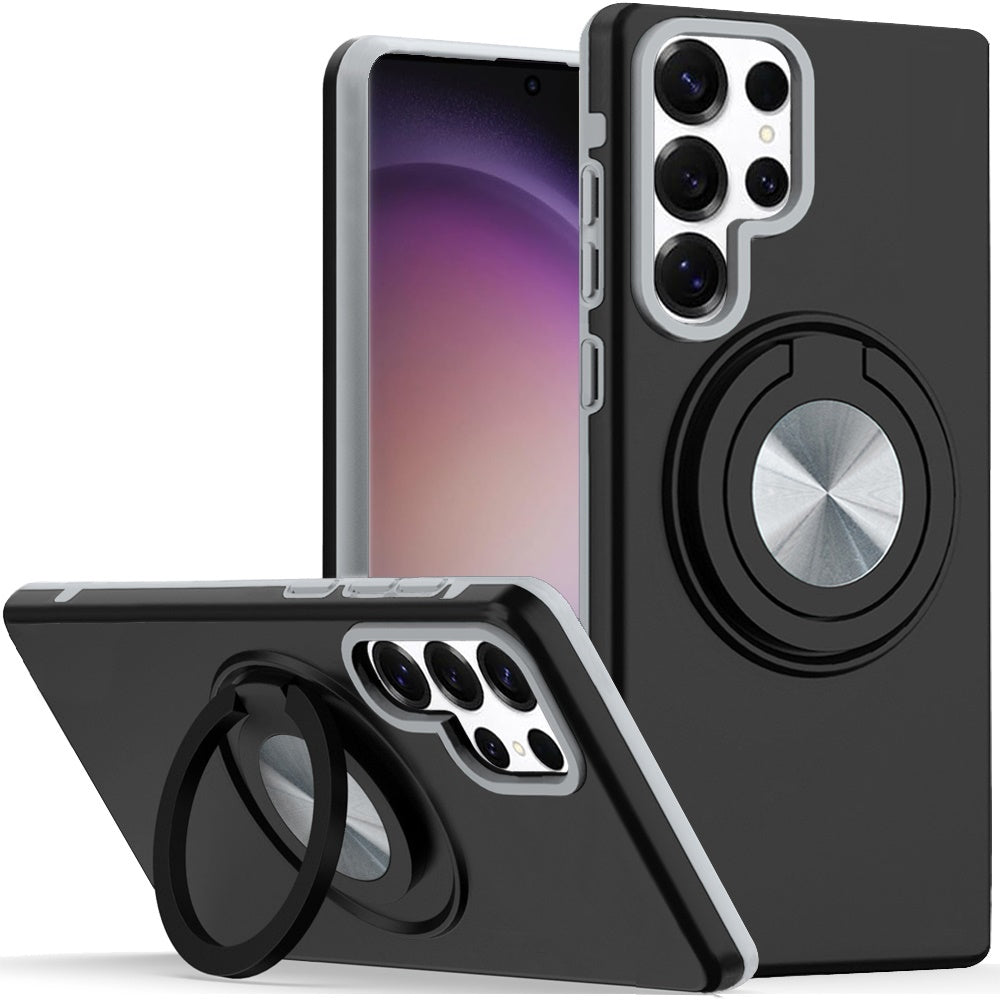 For Samsung Galaxy S25 Ultra Metal Matte Hybrid with Invisible Rotational Ring Stand, Car Mount Friendly, Military Grade Slim Fit Sturdy Case Cover