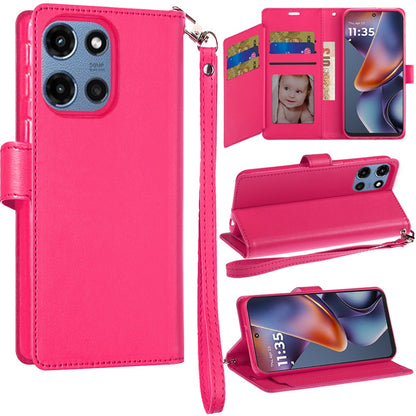 For Motorola Moto G 5G 2025 Wallet Cases PU Leather with Credit Card /ID /Cash Holder Slot Dual Flip Book Pouch, Stand and Strap Case Cover
