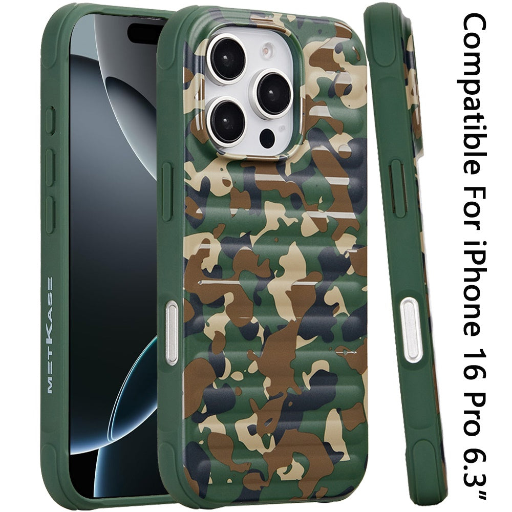 For Apple iPhone 16 Pro (6.3") Pattern Design Magnetic Chrome Hybrid Compatible with Magsafe Dual Layer Shockproof TPU Hard PC Back Case Cover