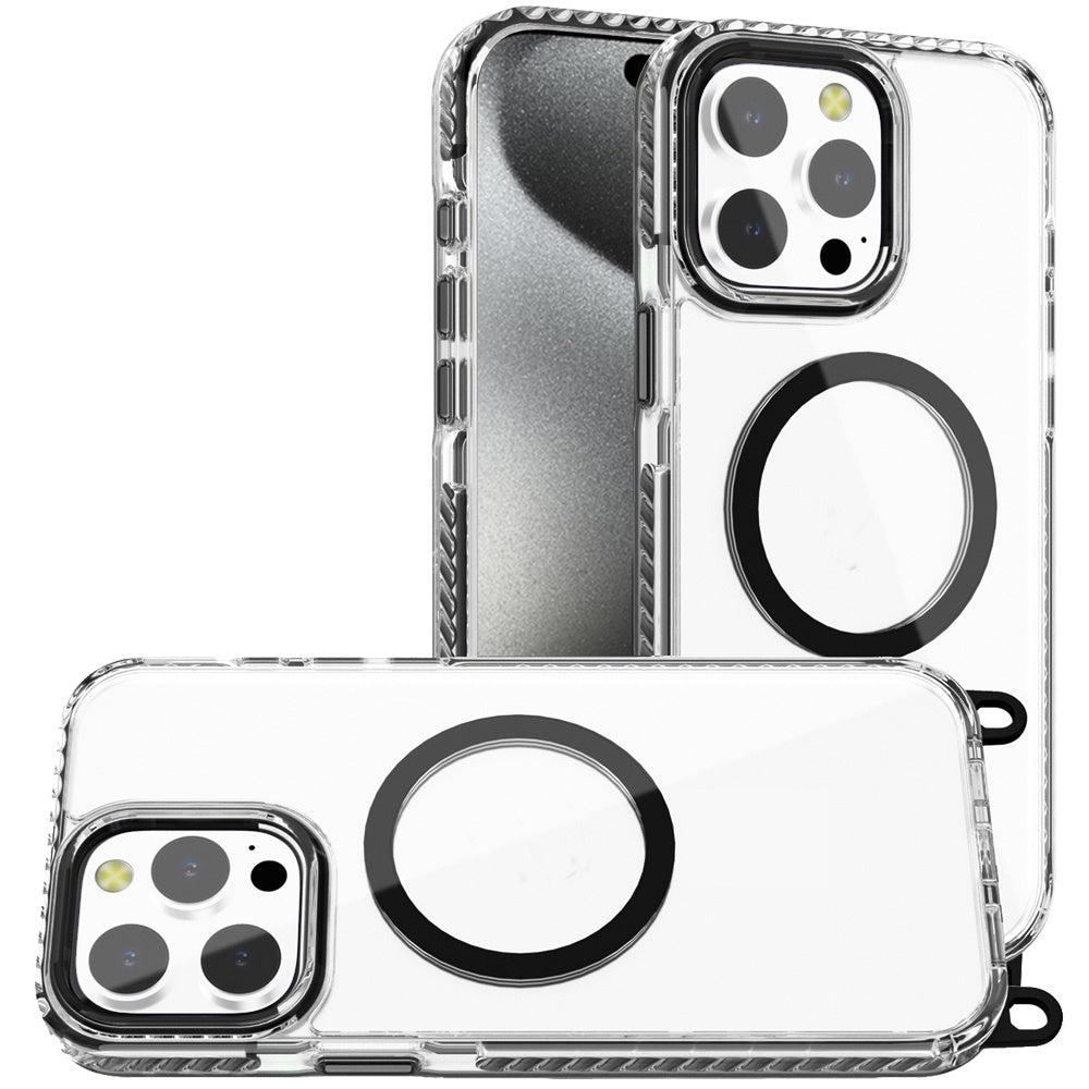 For Samsung Galaxy S24 Ultra Clear Magnetic Frame PC Back Shockproof Protective Case with Detachable Lanyard Strap, Compatible with MagSafe Case Cover