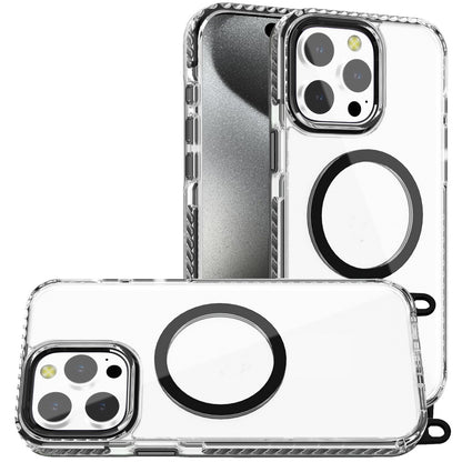 For Samsung Galaxy S24 Ultra Clear Magnetic Frame PC Back Shockproof Protective Case with Detachable Lanyard Strap, Compatible with MagSafe Case Cover