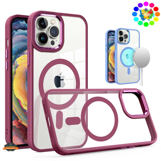 For Apple iPhone 16 Pro (6.3") MagSafe Compatible Transparent Greatest Clear Acrylic with Color Frame Thick Hybrid TPU Hard Case Cover