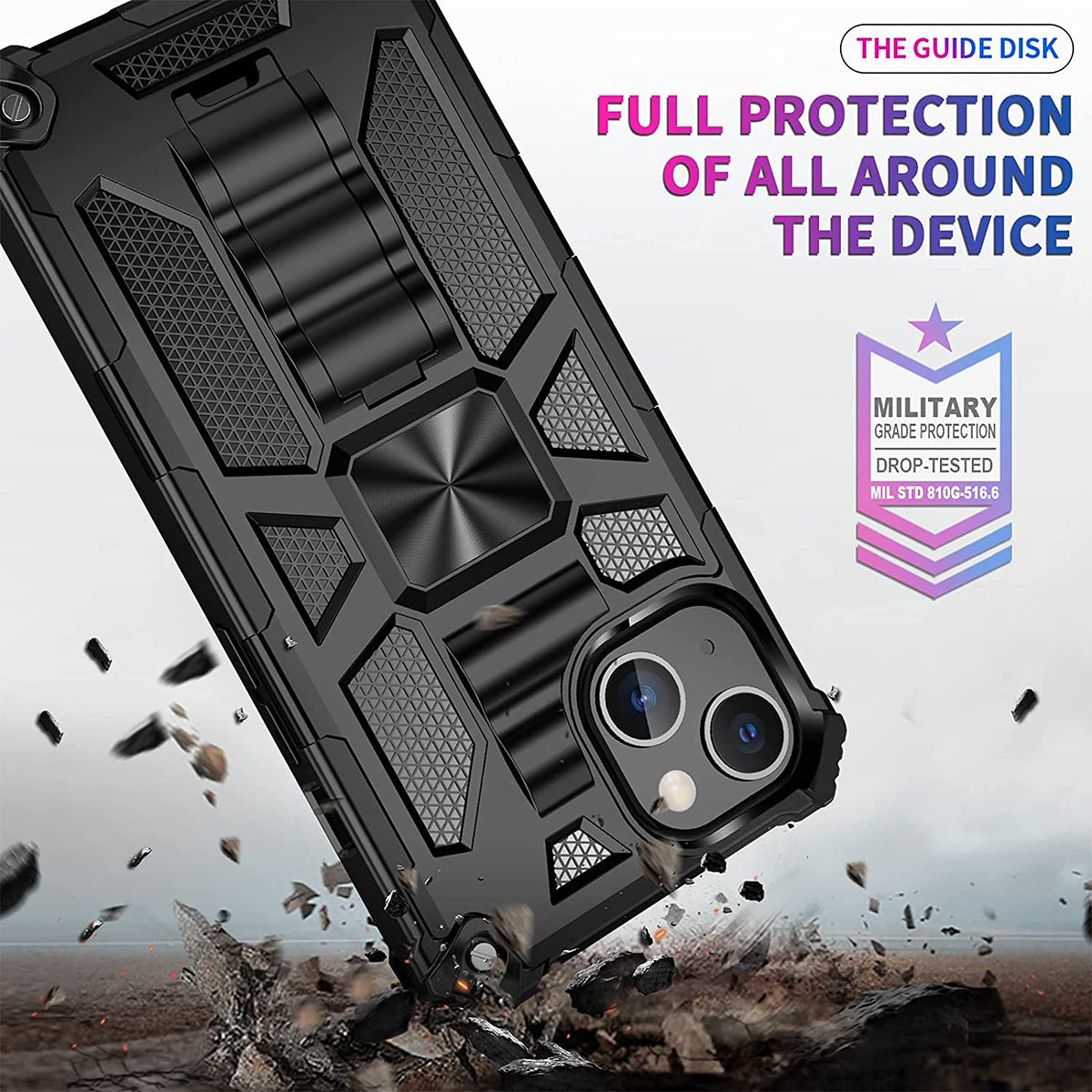 For Apple iPhone 16 Pro (6.3") Built in Magnetic Kickstand, Military Hybrid Bumper Heavy Duty Dual Layers Rugged Stand Case Cover
