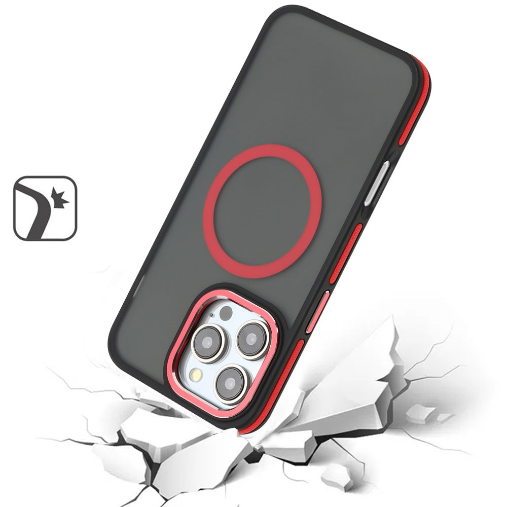 For Apple iPhone 16 Pro (6.3") Frosted Translucent Back Hybrid with Magnetic Circle MagSafe Compatible, Military Grade Shockproof Case Cover