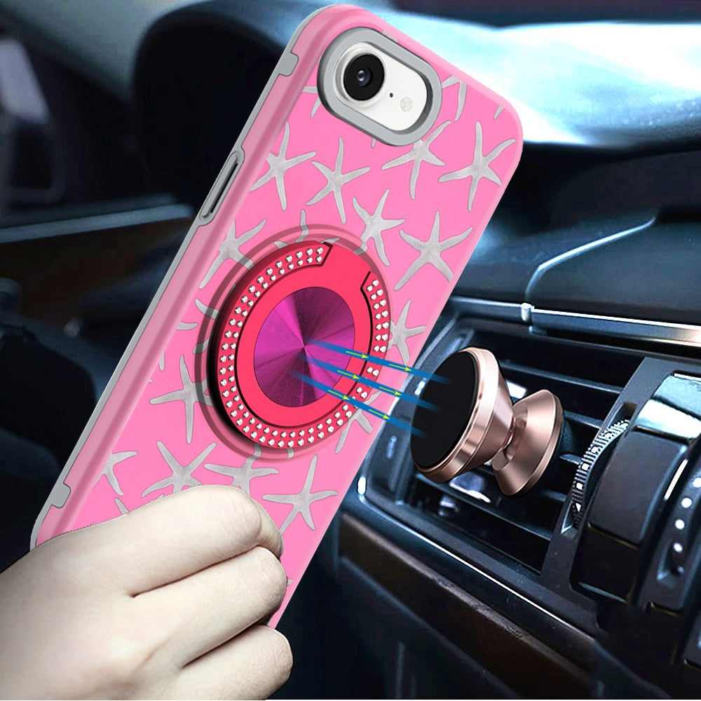 For Samsung Galaxy A36 Pattern Design Hybrid with Invisible Ring Stand & Magnetic Back, Shockproof Protective Grip Case Cover