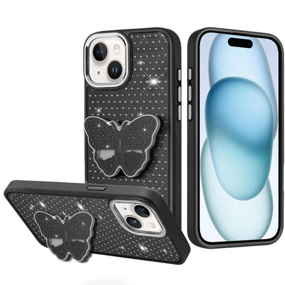 For Motorola Edge 2025 Butterfly Moveable Grip 3D Pop Stand Full Diamond Bling Sparkling TPU Fashion Hybrid Case Cover