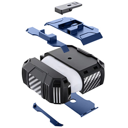 For Airpods Pro 3 (2025) Heavy Duty Hybrid Shockproof Case Hard PC Rubber TPU Cover with Open Button & Metal Hook Case Cover Blue