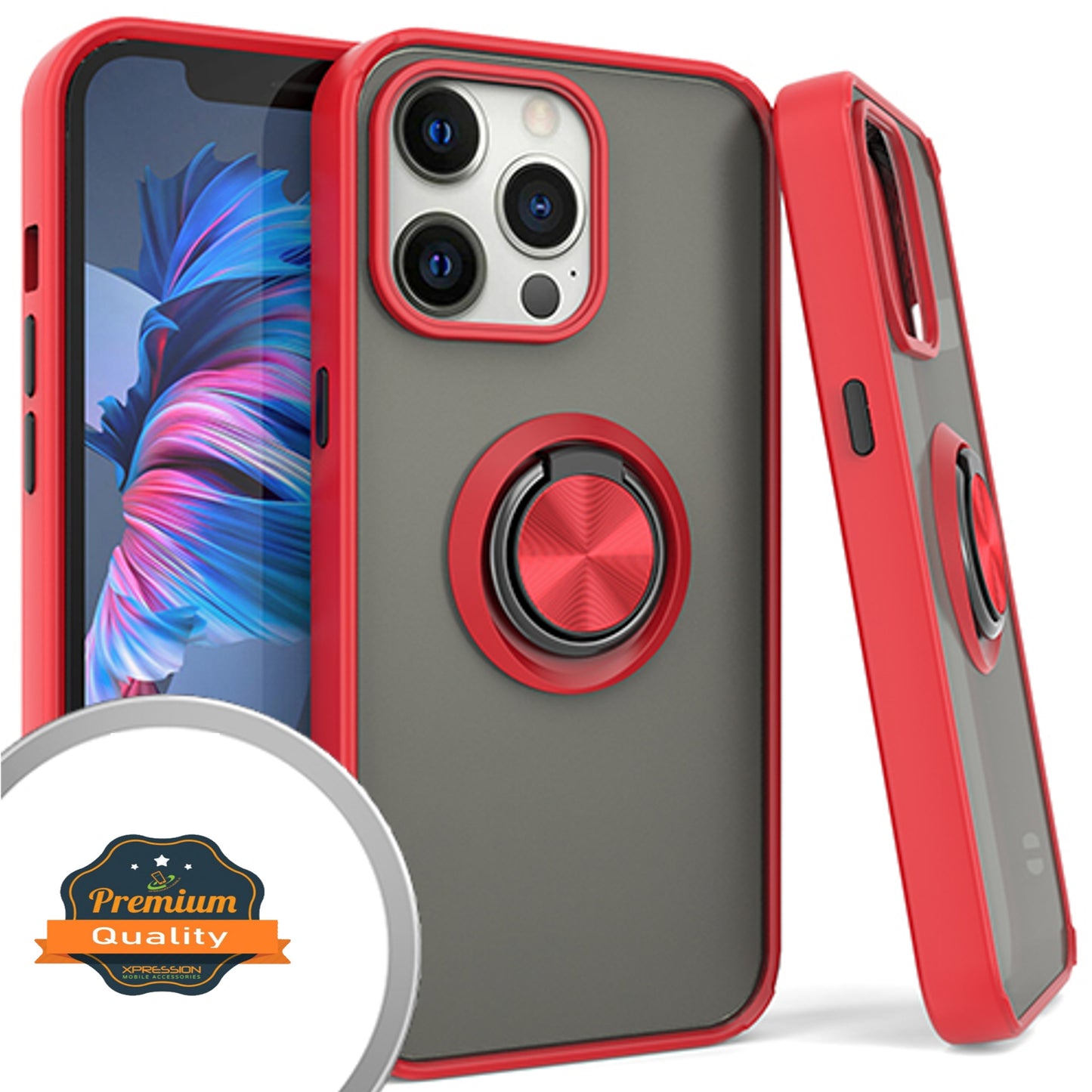 For Apple iPhone 15 Pro (6.1") Finger Ring Stand Holder Kickstand Hybrid Frosted Matte TPU Frame Shock-Absorption  Phone Case Cover