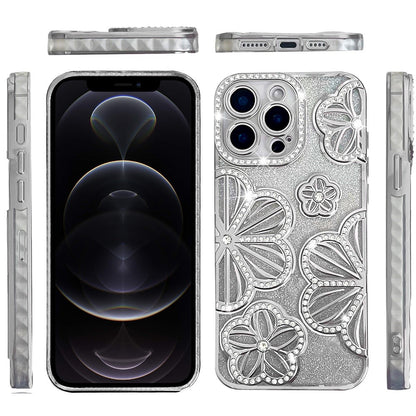 For Samsung Galaxy A26 Luxury Flower Design Sparkle Glitter Diamond Rhinestone Shimmer Bling Plating Thick TPU Hard PC Case Cover Flower Silver
