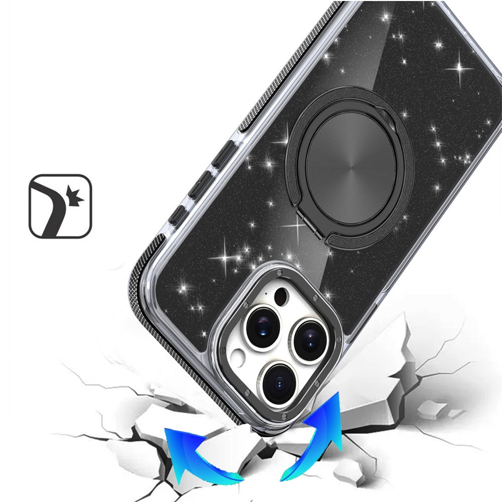 For Samsung Galaxy Z Fold 7 Slim Bling Glitter Sparkly Shimmer Hybrid with Magnetic Ring and 360° Rotational Stand [Compatible with Magsafe] Case Cover