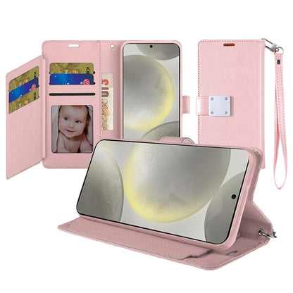 For Apple iPhone SE 4 Wallet Cases PU Leather with Credit Card /ID /Cash Holder Slot Dual Flip Book Pouch, Stand and Strap Case Cover Rose Gold