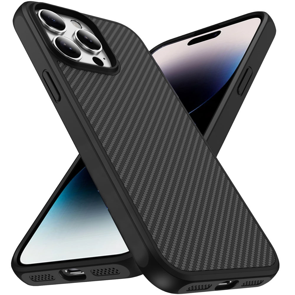 For Apple iPhone 11 Carbon Fiber Design with Magnetic HQ 2.0mm Thick Hybrid Shockproof Rubber Hard PC Case Cover Black