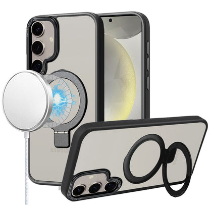 For Samsung Galaxy A17 5G Magnetic Metal Matte Built-in Compatible with MagSafe Kickstand Hybrid Shock Armor TPU Case Cover Black