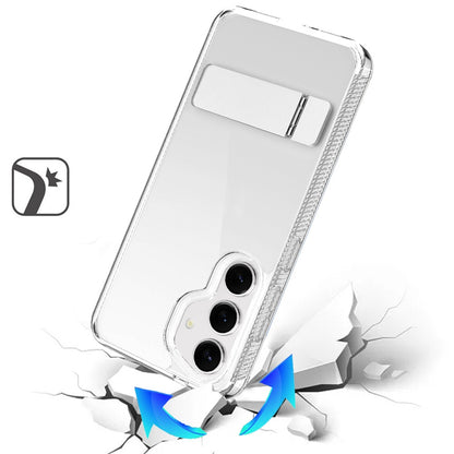 For Samsung Galaxy S25+ /S25 Plus /S24+ Plus Transparent with Sturdy Metal Kickstand Hybrid Dual Layer Tough Shock-Absorbent Slim Fit Hard PC + TPU Case Cover Clear