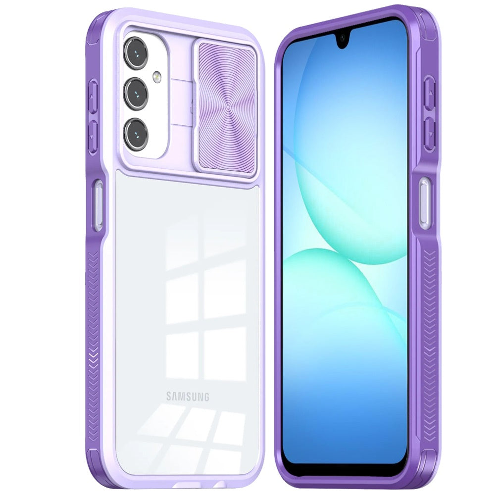 For Samsung Galaxy S25 Fan Edition /Galaxy S25 FE Hybrid Cases with Sliding Camera Cover Transparent Shockproof Bumper TPU Protective Case Cover Purple