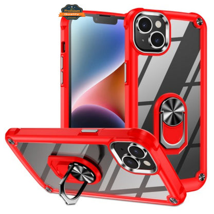 For Apple iPhone 15 Pro Max (6.7") Clear Transparent Hybrid with 360° Magnetic Ring Stand PC Heavy Duty Shockproof  Phone Case Cover