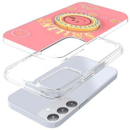 For Samsung Galaxy S25+ /S25 Plus /S24+ Plus Smiling Glitter Ornament Bling Sparkle with Ring Stand Hybrid Slim TPU + Hard Back Shell Case Cover