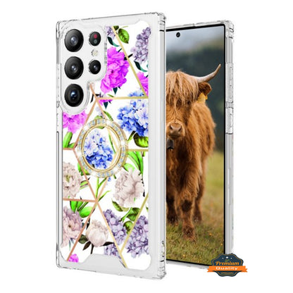 For Samsung Galaxy S25+ S25 Plus /S24+ Fashion Design Bling Diamond Hybrid Protective Case, Ring Kickstand Hard PC + TPU Case Cover