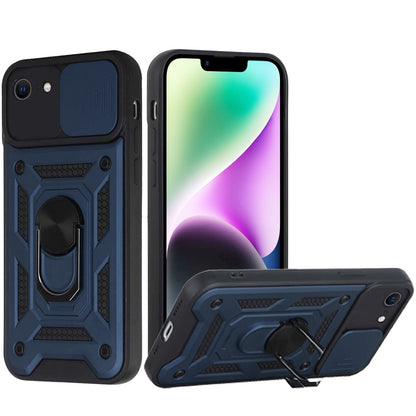 For Apple iPhone SE 4 Hybrid Cases with Slide Camera Lens Cover and Ring Kickstand Rugged Dual Layer TPU Heavy Duty Case Cover