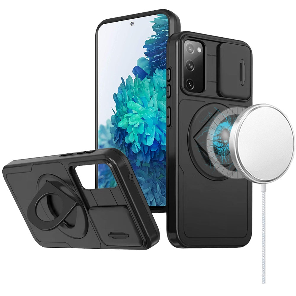 For Samsung Galaxy S23 Ultra Full Coverage with Camera Window, Magnetic Circle, Rotatable Ring Stand, MagSafe Compatible, Shockproof Hybrid Protectiv Case Cover
