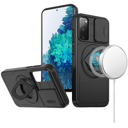 For Samsung Galaxy S23 Ultra Full Coverage with Camera Window, Magnetic Circle, Rotatable Ring Stand, MagSafe Compatible, Shockproof Hybrid Protectiv Case Cover