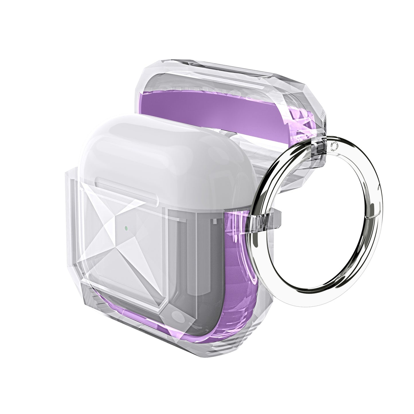 For Airpods Pro 3 (2025) Transparent Diamond Clear Design Shock-Resistant Dustproof [Visible Front LED] [Wireless Charging] with Carabiner Case Cover