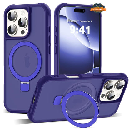 For Apple iPhone 17 Pro Max Translucent Matte Finish, MagSafe Compatible, Built-in Ring Stand, Shockproof Protective Back Case Cover