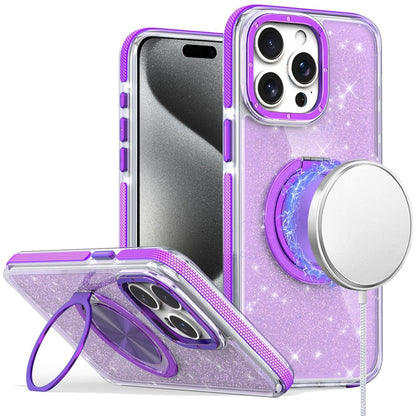For Samsung Galaxy S25 Fan Edition /Galaxy S25 FE Slim Bling Glitter Sparkly Shimmer Hybrid with Magnetic Ring and 360° Rotational Stand [Compatible with Magsafe] Case Cover Purple