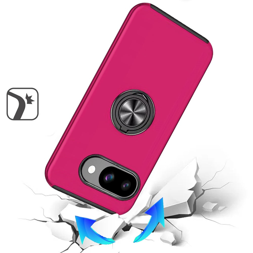 For Google Pixel 9A Hybrid 360 Degree Rotatable Metal Invisible Ring Stand Holder Slim Fit Magnetic Car Mount Shockproof Case Cover