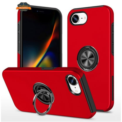 For Apple iPhone 16e /iPhone SE4 Military Grade Hybrid Case with Flat Metal Ring 360° Rotation Kickstand, Slim Fit Back Hard PC Case Cover