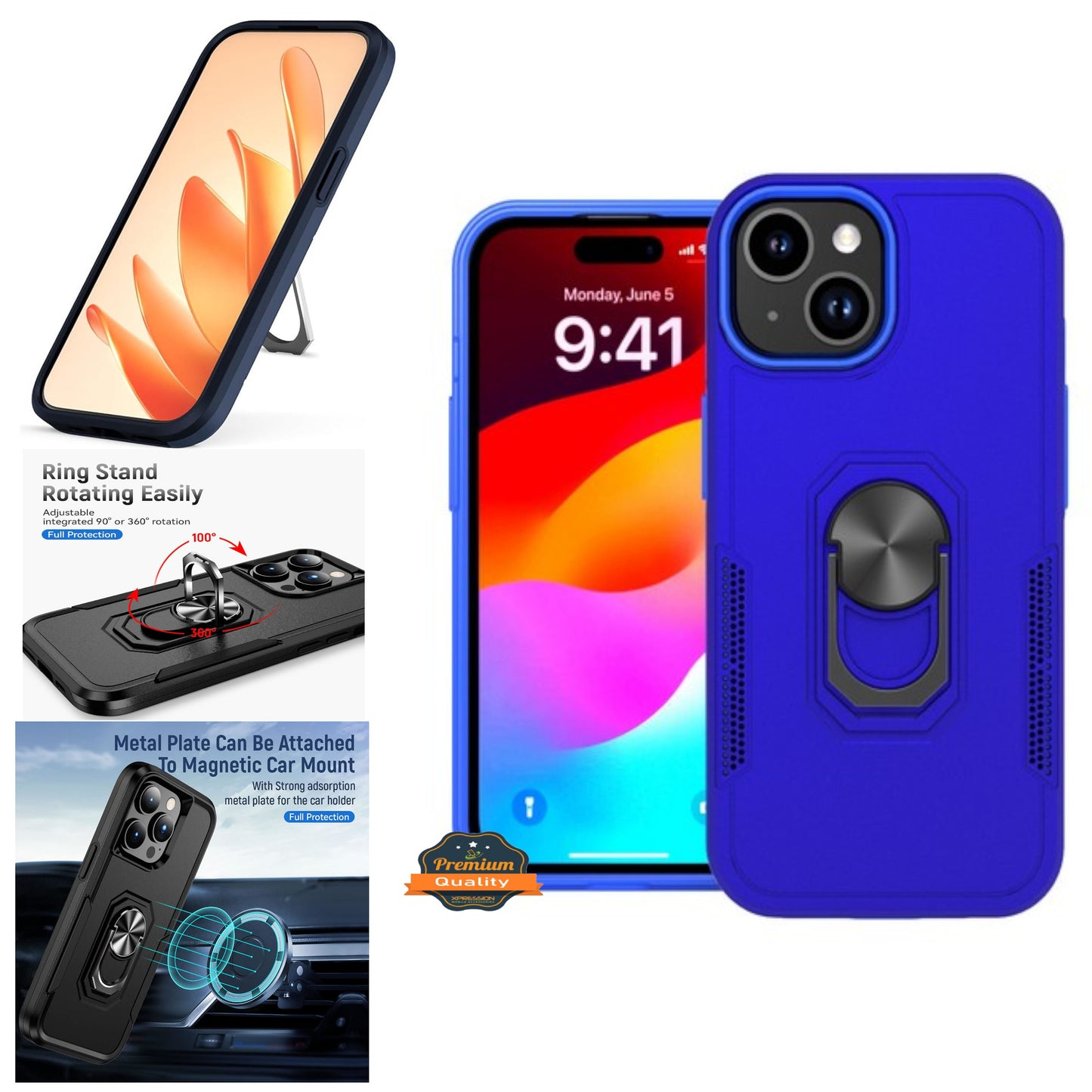 For Samsung Galaxy A16 Slim Hybrid Case with Ring Stand 360° Rotate & Magnetic Back Grip Kickstand Military Grade Shockproof Protector