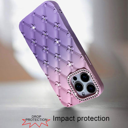 For Apple iPhone 11 Fashion Flower Design Sparkle Glitter Shimmer Rhinestone Bling Floral Accents, Leather Texture TPU Case Cover Light Pink /Light Purple