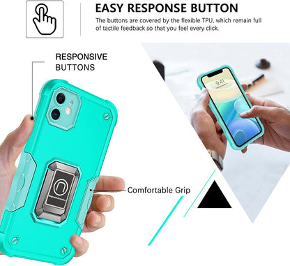 For Gabb Phone 4 Pro Heavy Duty Hybrid 2in1 Hard PC & TPU Rugged Bumper Shockproof with Magnetic Ring Kickstand Case Cover Blue