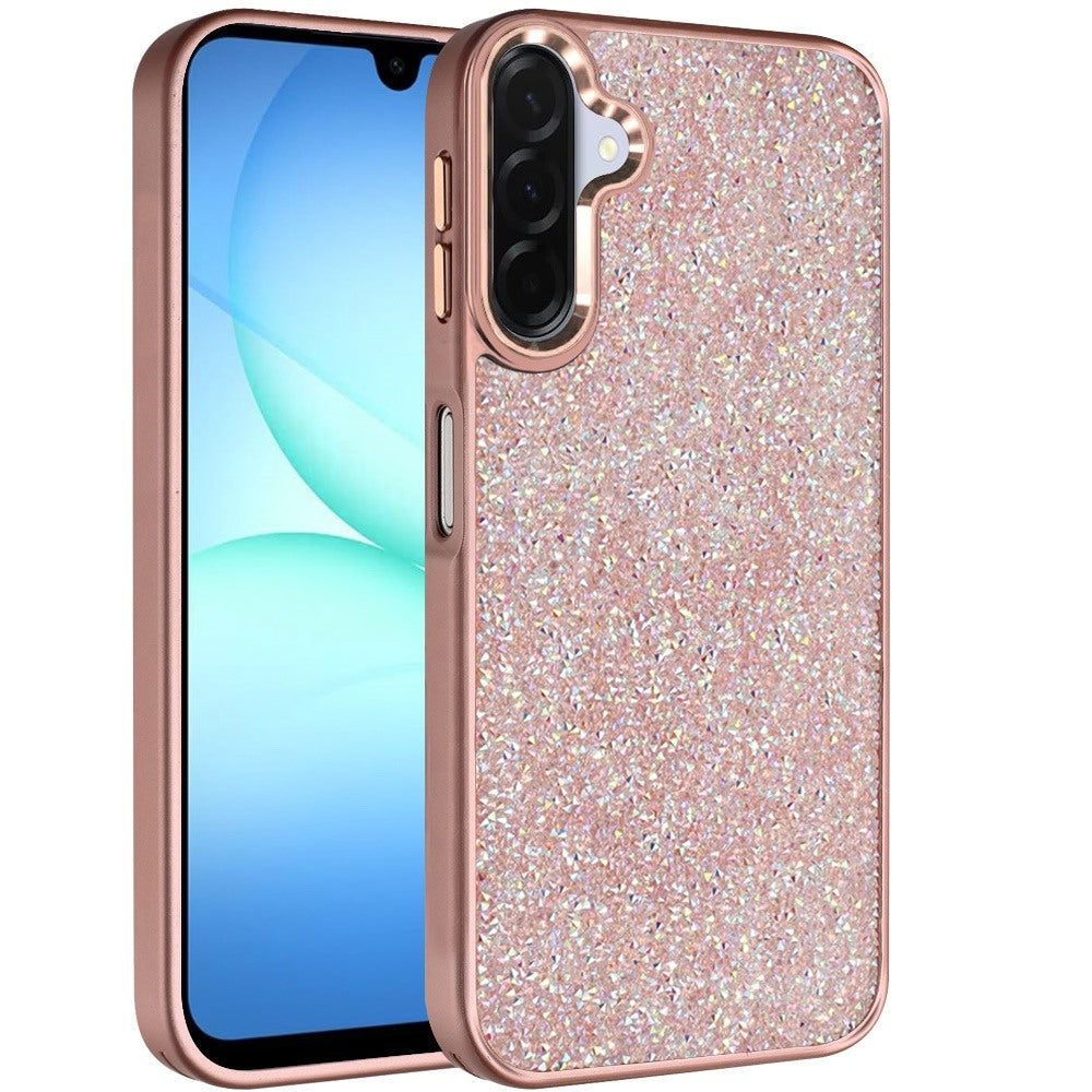 For Samsung Galaxy A17 5G Crystal Sparkle Diamond Glass Full Mini Glitter Bling Frame TPU Hybrid Protective Case Cover