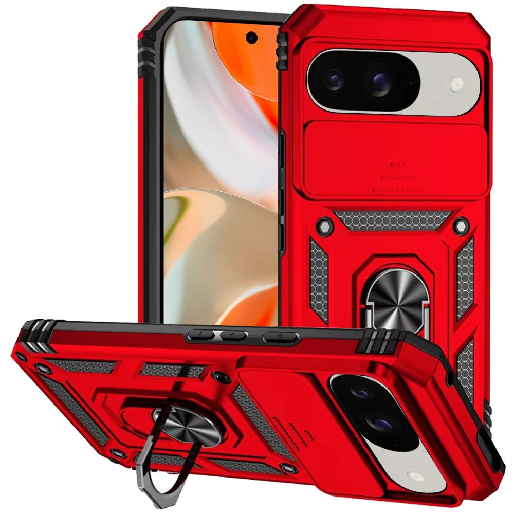 For Google Pixel 9 (6.3 inch) Shockproof Edge Bumper with Stand, Camera Lens Protection & 360° Rotate Ring Kickstand Case Cover