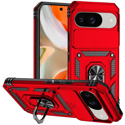 For Google Pixel 9 (6.3 inch) Shockproof Edge Bumper with Stand, Camera Lens Protection & 360° Rotate Ring Kickstand Case Cover