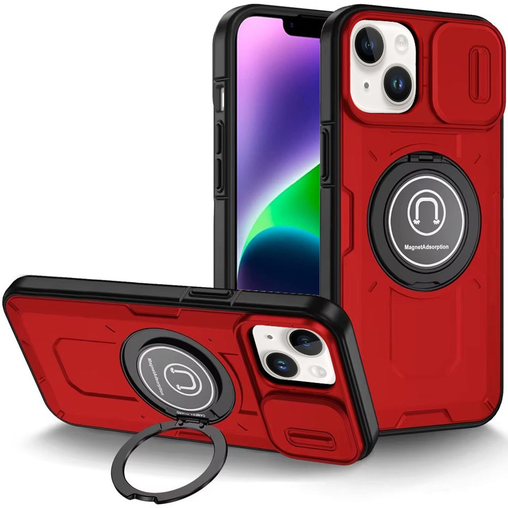 For Apple iPhone 15 Build in Invisible Magnetic Ring Stand with Slide Camera Protector, fit Magnetic Car Mount [Compatible with MagSafe] Case Cover