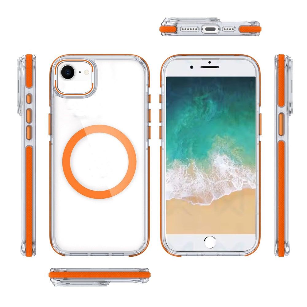 For Apple iPhone 16e Hybrid Clear Back Case with Invisible Camera Bracket Stand, MagSafe Magnetic Circle, Shockproof Color Frame Case Cover
