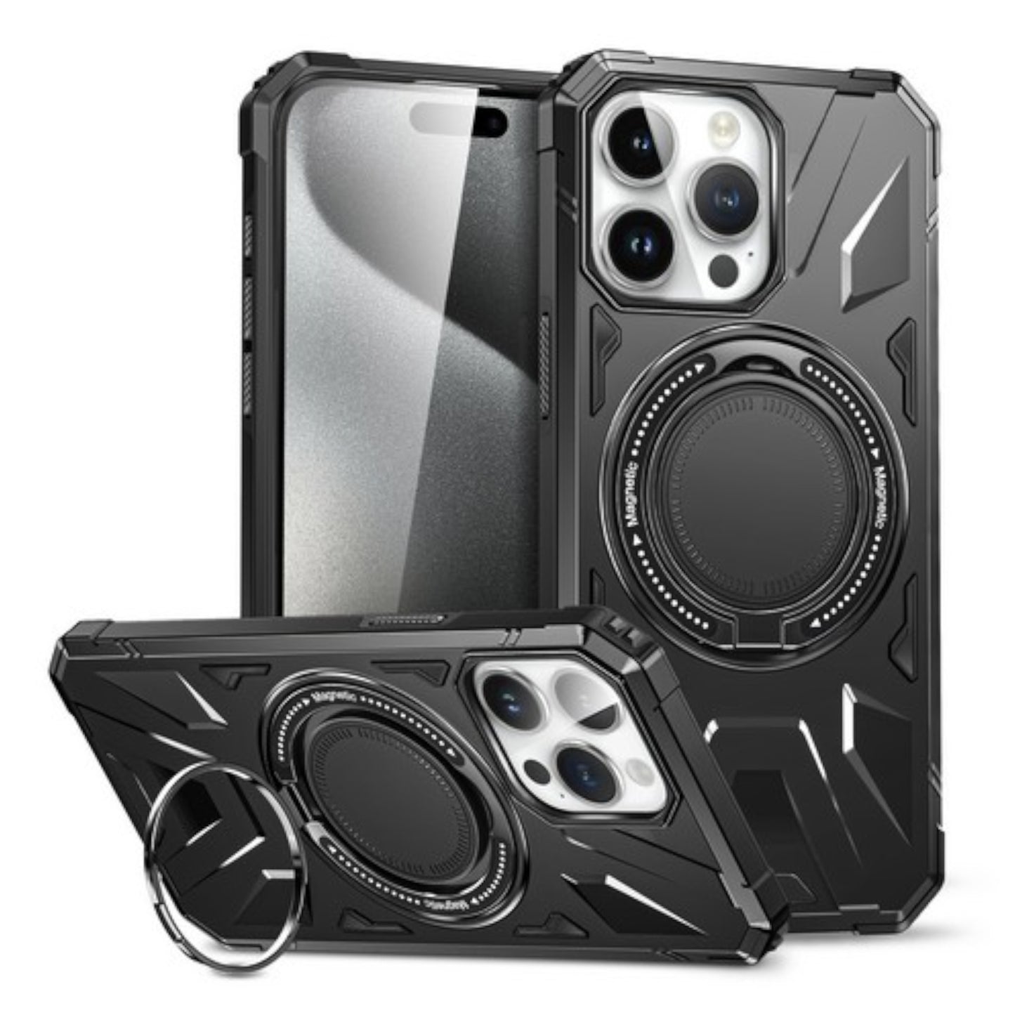 For Apple iPhone 17 Pro Tough Shockproof Hybrid Magnetic Large Rotating Ring Stand Compatible with MagSafe Case Cover