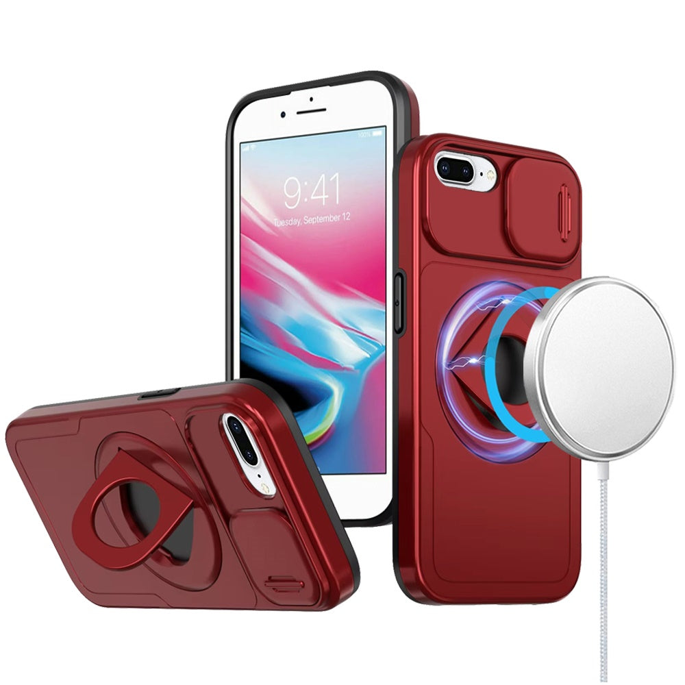For Apple iPhone 8 Plus /7 Plus Full Coverage with Camera Window, Magnetic Circle, Rotatable Ring Stand, MagSafe Compatible, Shockproof Hybrid Protectiv Case Cover