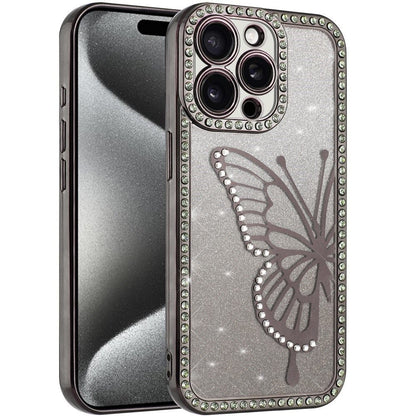 For Apple iPhone 13 Pro Max Butterfly Glitter Diamond Shimmer Hybrid Slim & Stylish Electroplated Sparkly Bling Shockproof TPU Protective Case Cover