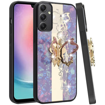 For Samsung Galaxy A06 Diamonds 3D Butterfly Bling Sparkly Glitter Ornaments Engraving Hybrid with Ring Stand Fashion Case Cover Enchanted Butterfly Purple