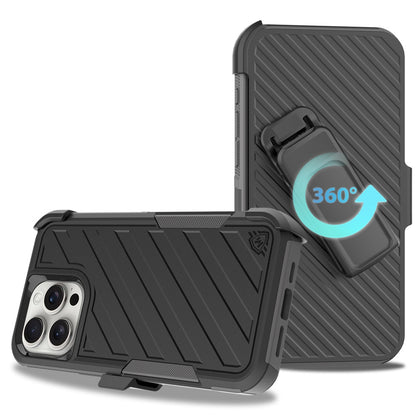 For Apple iPhone 16 Pro (6.3") Combo Hybrid lined with Belt Clip Holster Armor Shockproof Rugged Textured 2in1 Non Slip Tough Case Cover Black / Gray