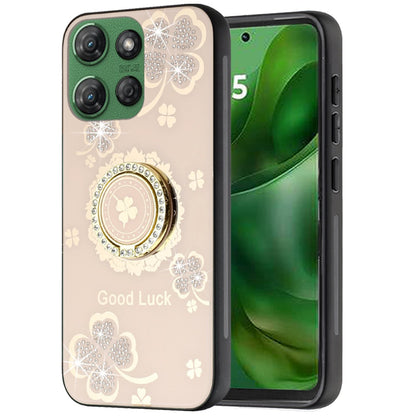 For Motorola Edge 2025 Diamonds 3D Fashion Bling Sparkly Glitter Ornaments Engraving Hybrid with Ring Stand Case Cover